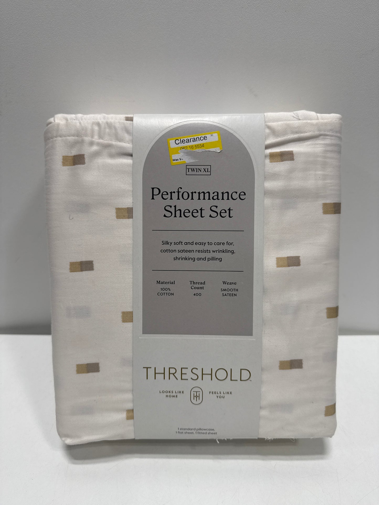 Twin/Twin XL 400 Thread Count Performance Sheet Set Ivory/Khaki Ikat Block - Threshold - *Bedding