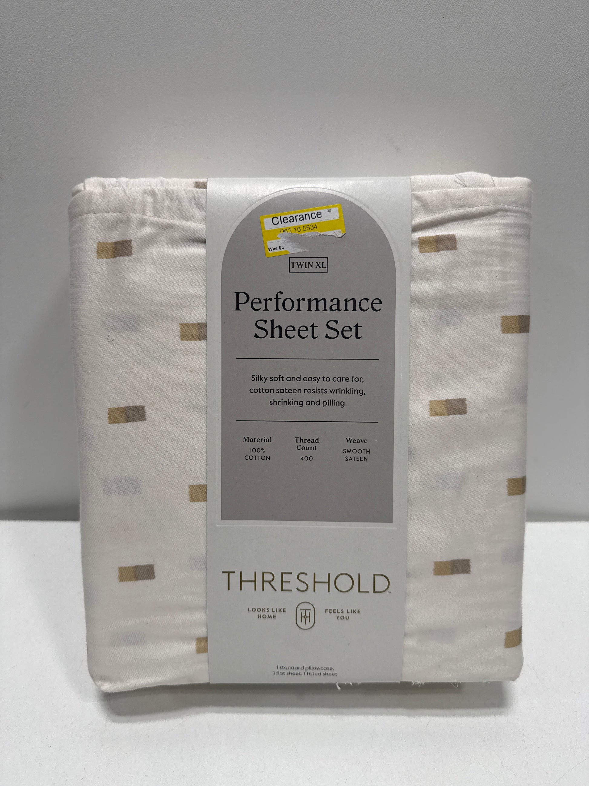 Twin/Twin XL 400 Thread Count Performance Sheet Set Ivory/Khaki Ikat Block - Threshold - *Bedding