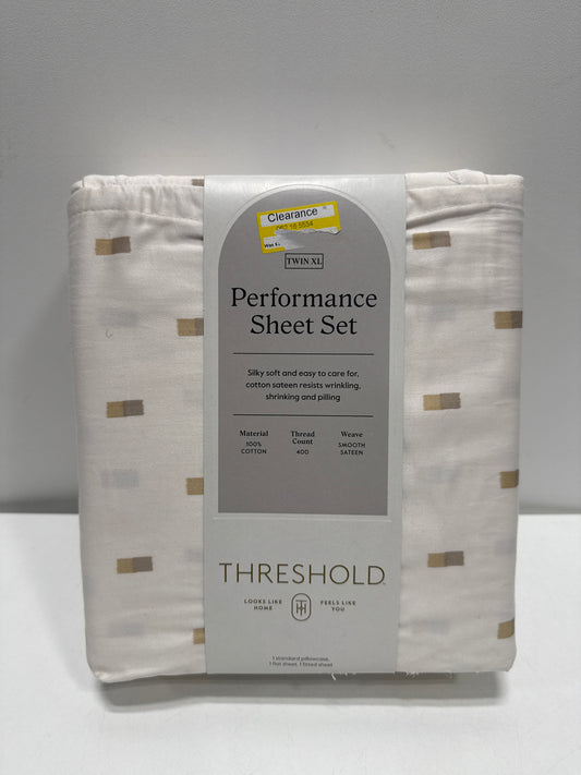 Twin/Twin XL 400 Thread Count Performance Sheet Set Ivory/Khaki Ikat Block - Threshold