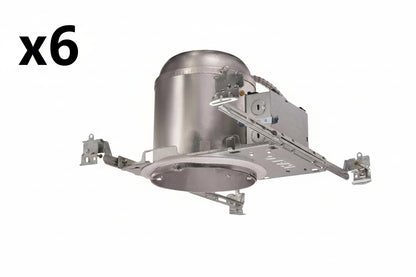 HALO H750 6” Recessed Lighting Housing for New Construction IC-Rated Air-Tite Compatible W/ HALO LED Modules & Trims 6 Pack