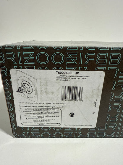 Brizo T60006-LHP Thermostatic Valve Trim Only with Integrated Volume Control - Less Handles and Rough in Matte Black