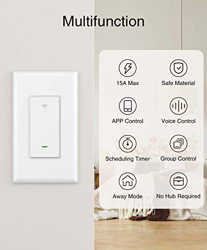 Smart Switch, 2.4Ghz Wi-Fi Light Switch Compatible with Alexa, Google Home, Neutral Wire Required,