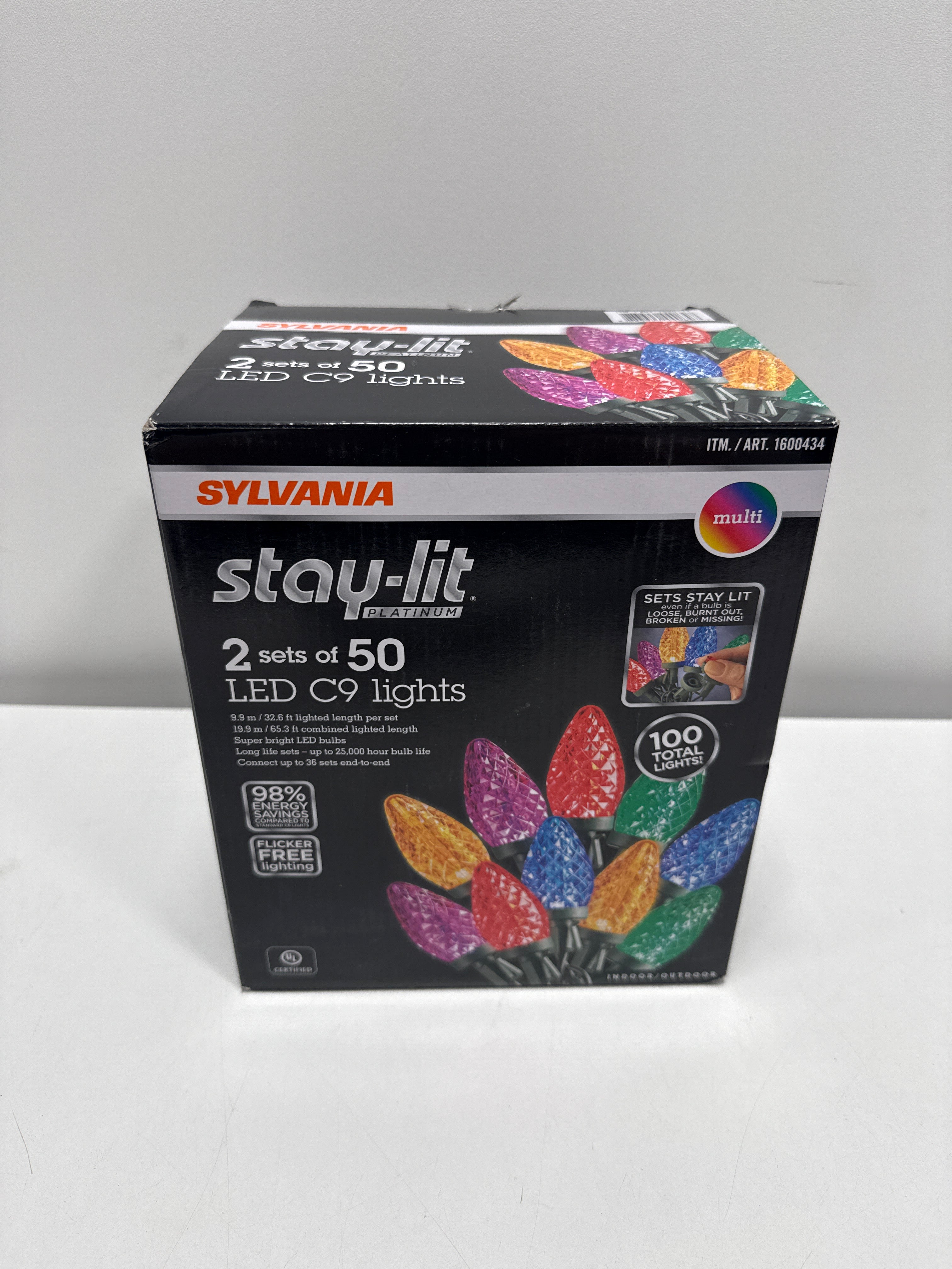 Sylvania Stay-lit C9 Multi LED Faceted Lights 2 Strings 50 Lights Per String - *Christmas & Seasonal