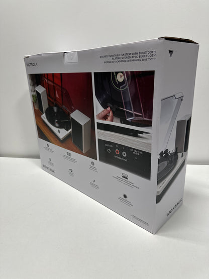 Victrola - Montauk Bluetooth Record Player with 3 Speed Turntable and Bookshelf Speakers - White