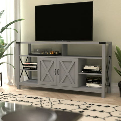 Flash Furniture Wyatt 60" Modern Farmhouse Tall TV Stand - Coastal Gray Console Cabinet - Adjustable Middle Shelf - Fixed Shelves - For TV's up to 60"