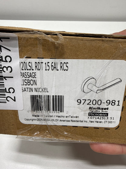 Kwikset Lisbon Interior Passage Door Handle, Round Lever for Closet and Hallway Doors, Reversible Non-Locking Handle Lever, Satin Nickel