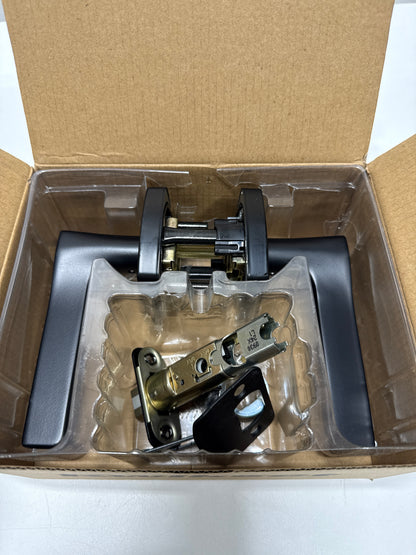 Tripoli Matte Black Privacy Bed/Bath Door Handle with Soft Modern Rose