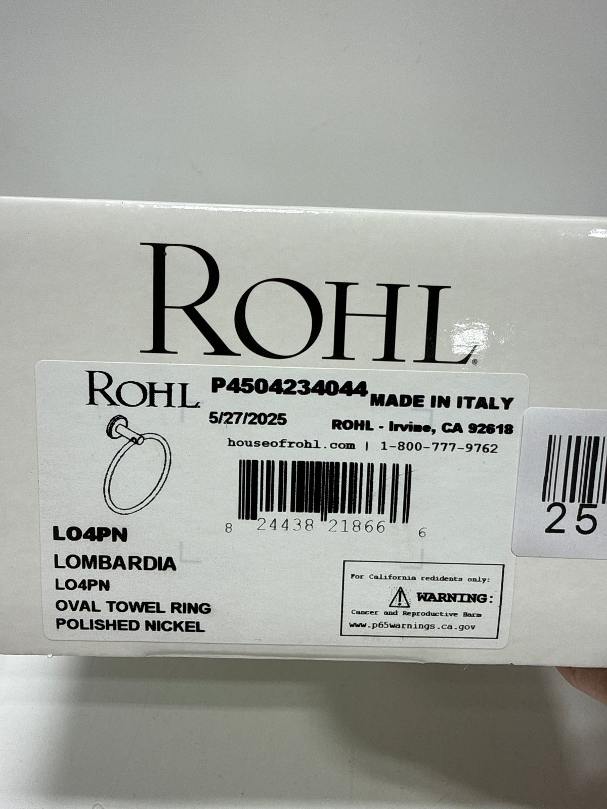 ROHL LO4PN Wall Mount Towel Ring