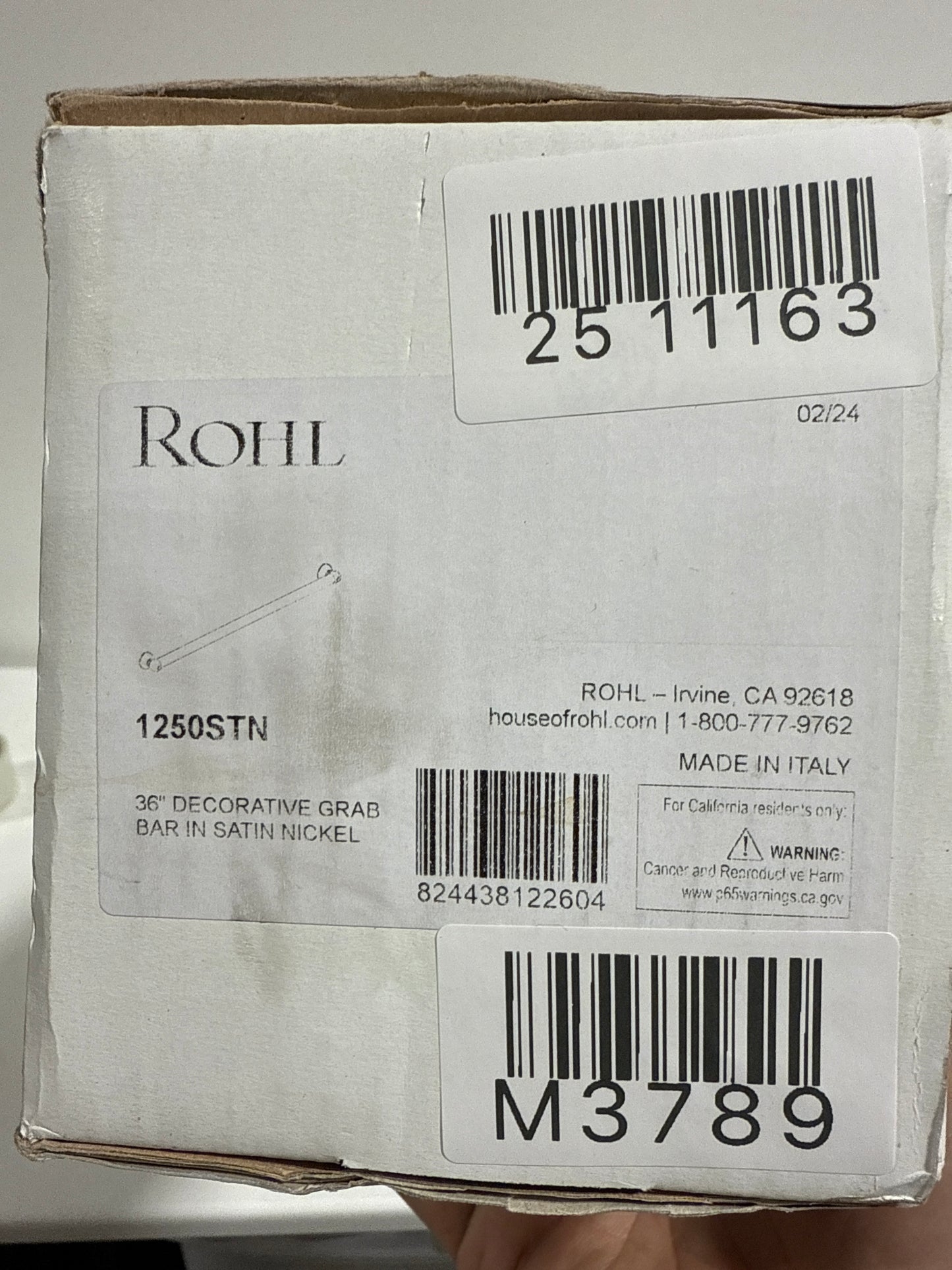 Rohl 1250 Shower 36" Grab Bar Satin Nickel