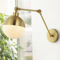 JONATHAN Y 12.5" Brass Gold 1-Light Iron and Glass Arm-Adjustable LED Sconce, Mid-Century Modern Art Deco Wall Lamp for Bedroom Living Room, LED Bulb Included JYL9931A