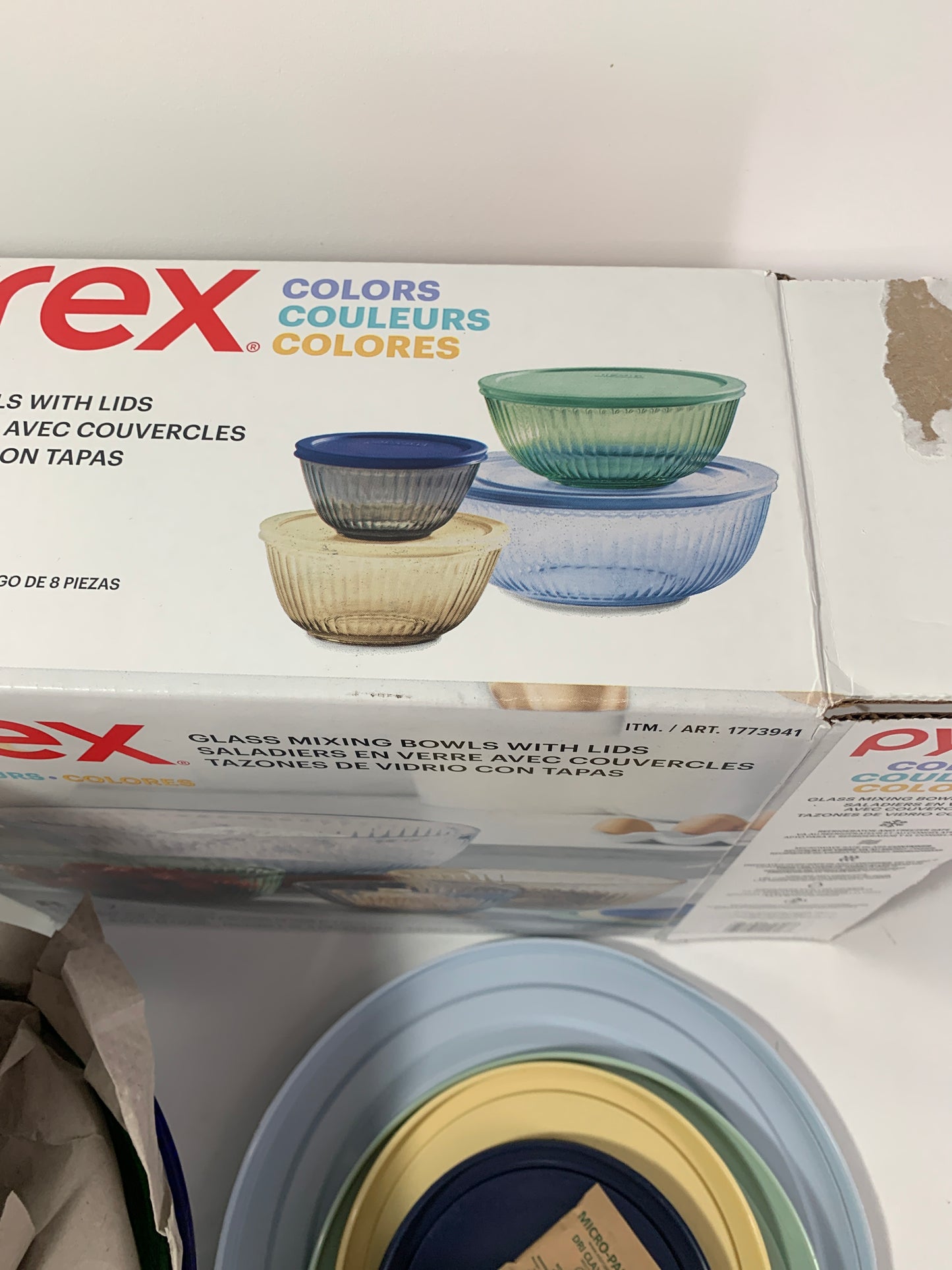 pyrex 100+ Years Glass Mixing Bowls 8-Piece Improved (Limited Edition) - Assorted Colors Lid