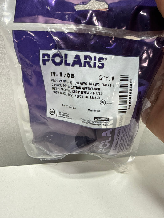 Polaris 1/0 to 14 AWG Wire, 2-Pole, Plastisol Housing Material, Black