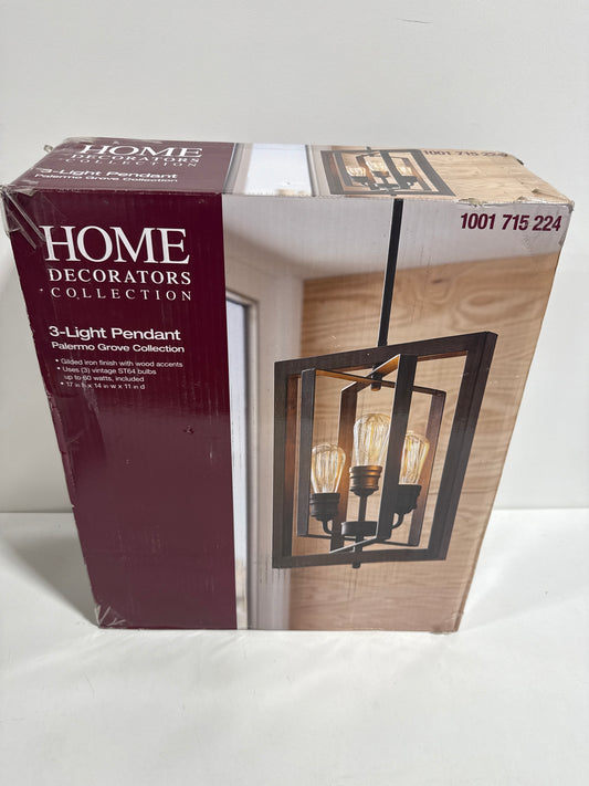 Palermo Grove 14 in. 3-Light Gilded Iron Farmhouse Kitchen Pendant with Hand Painted Walnut Accents