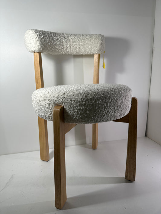 See Desc Sculptural Upholstered and Wood Dining Chair Cream Boucle - Threshold