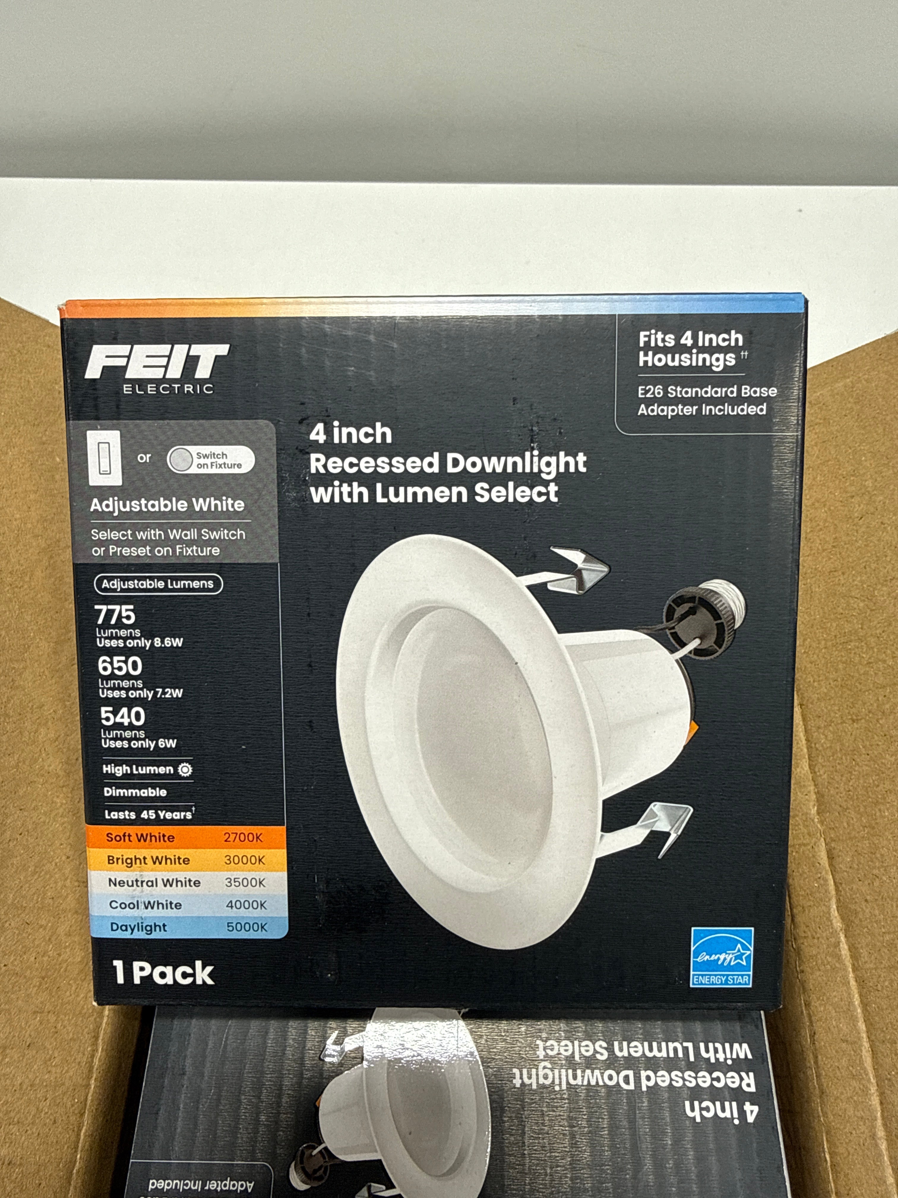 4 x Feit Electric 4" White High Output LED Recessed Downlight Color Select (5CCT)