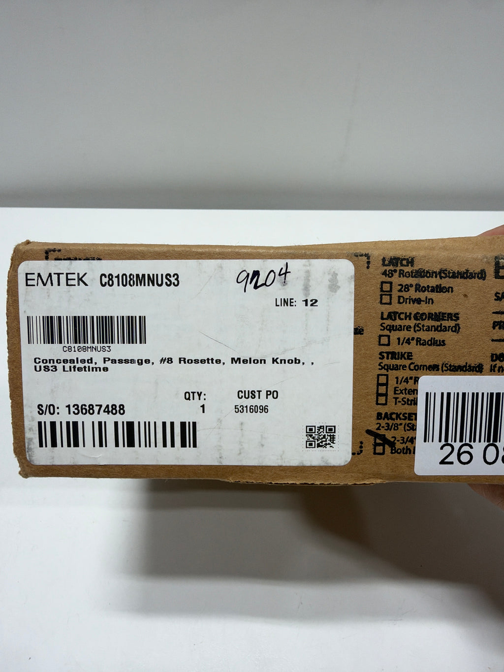 Emtek Concealed, Passage, No.8 Rosette, Melon Knob, US3 Lifetime SKU: C8108MNUS3