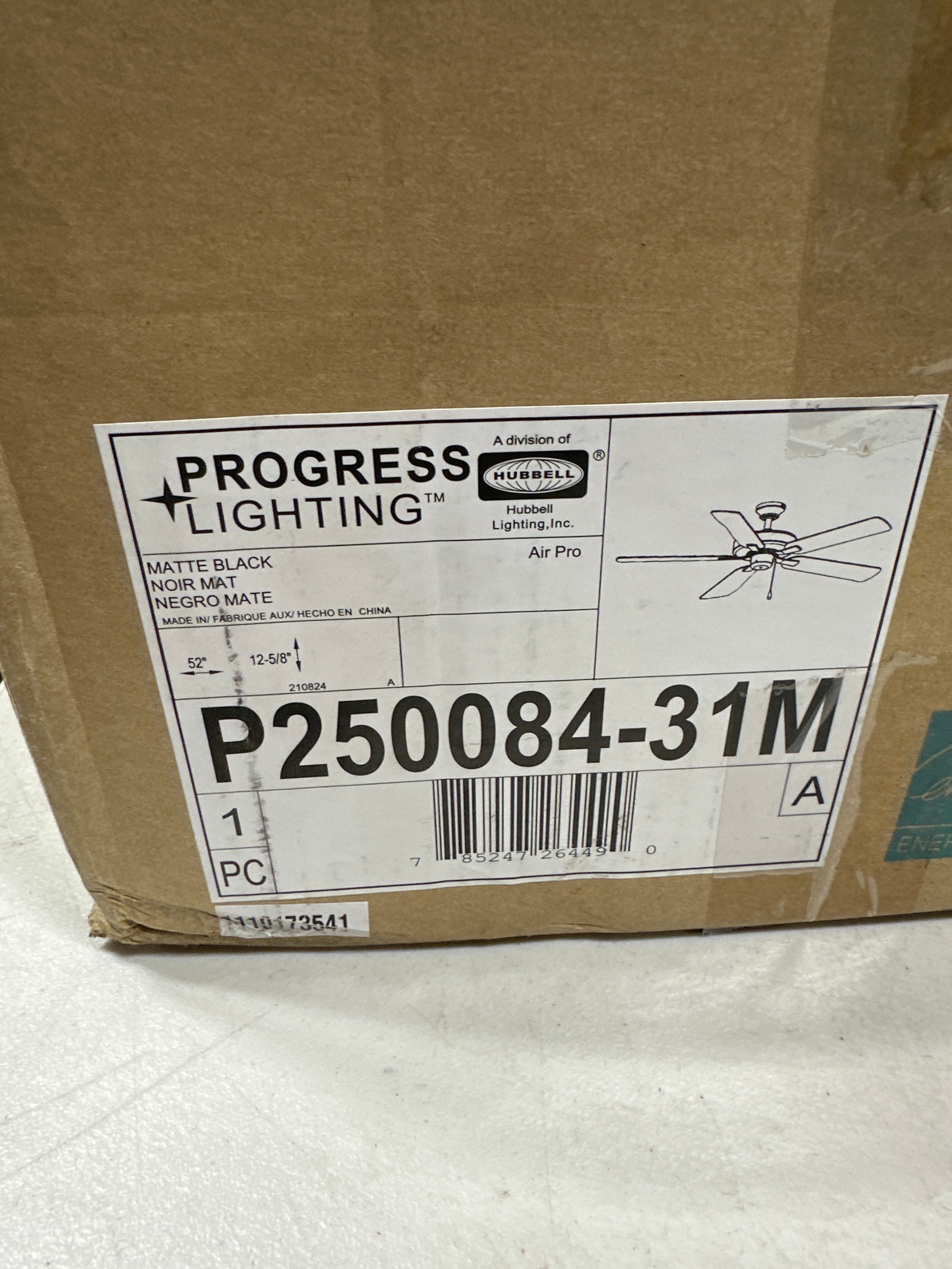 Progress Lighting P250084 AirPro E-Star 52" 5 Blade Indoor Ceiling Fan Matte Black Fans Ceiling Fans Indoor Ceiling Fans