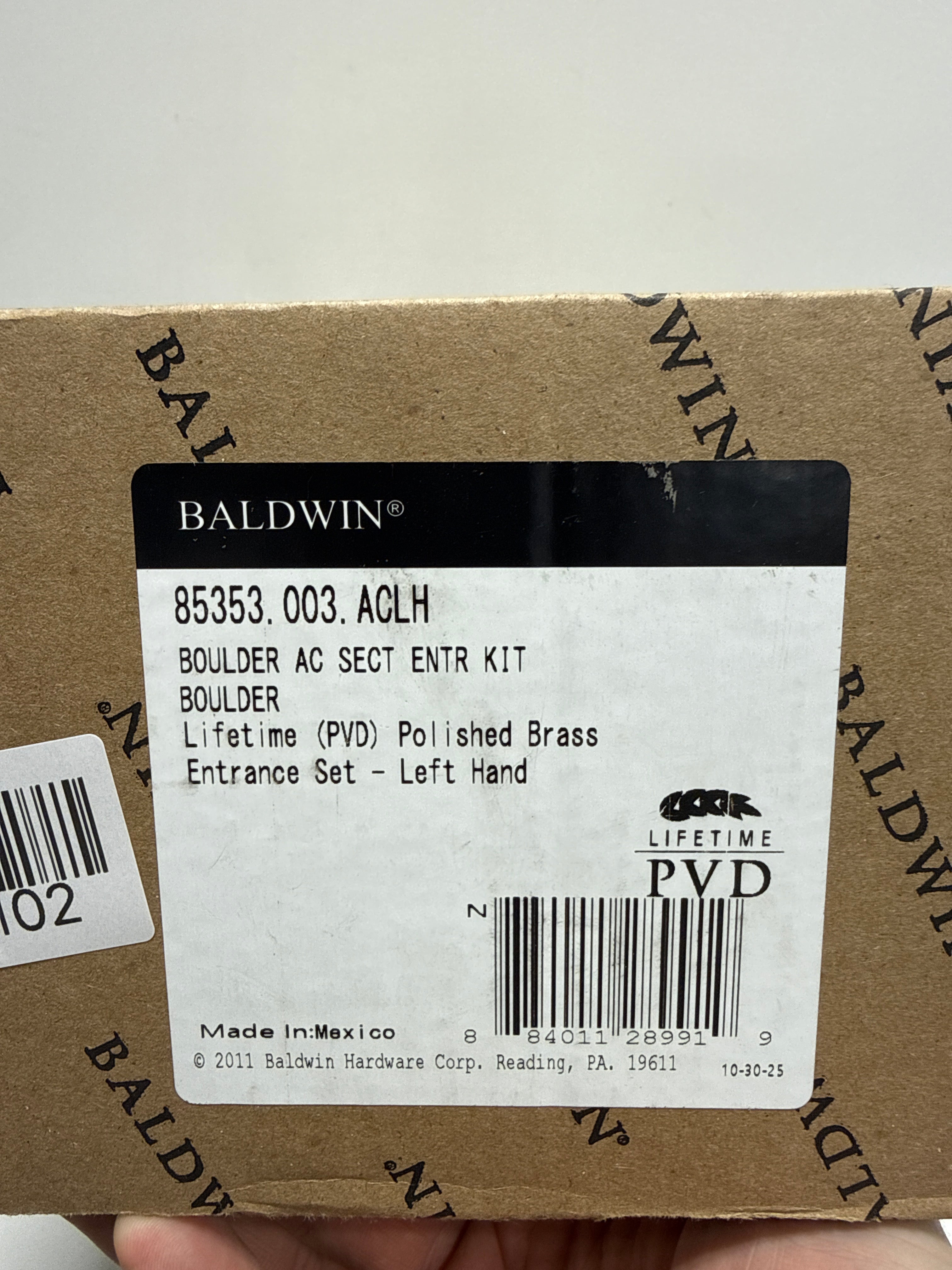 Baldwin 85353.ACLH Boulder Sectional Entry Left Handed Handle Set Kit with Inter, Lifetime Polished Brass