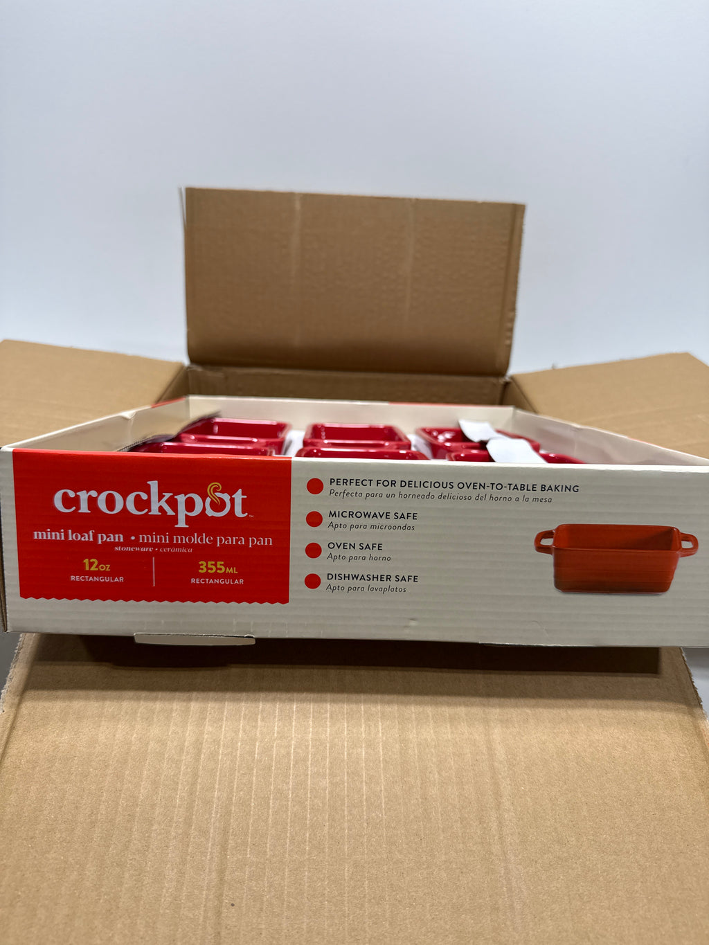 6 x Crock Pot Appleton 12 Ounce Stoneware Mini Loaf Pan Baker Set in Gradient Red