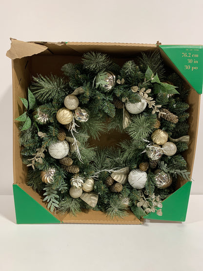 Kirkland 30" (76cm) Pre-Lit Decorated Wreath with 50 LED Lights