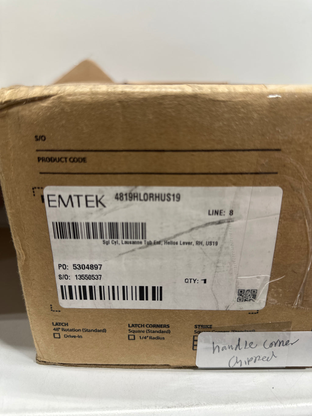 Damage Emtek Sgl Cyl, Lausanne Tub Ent, Helios Lever, RH, US19