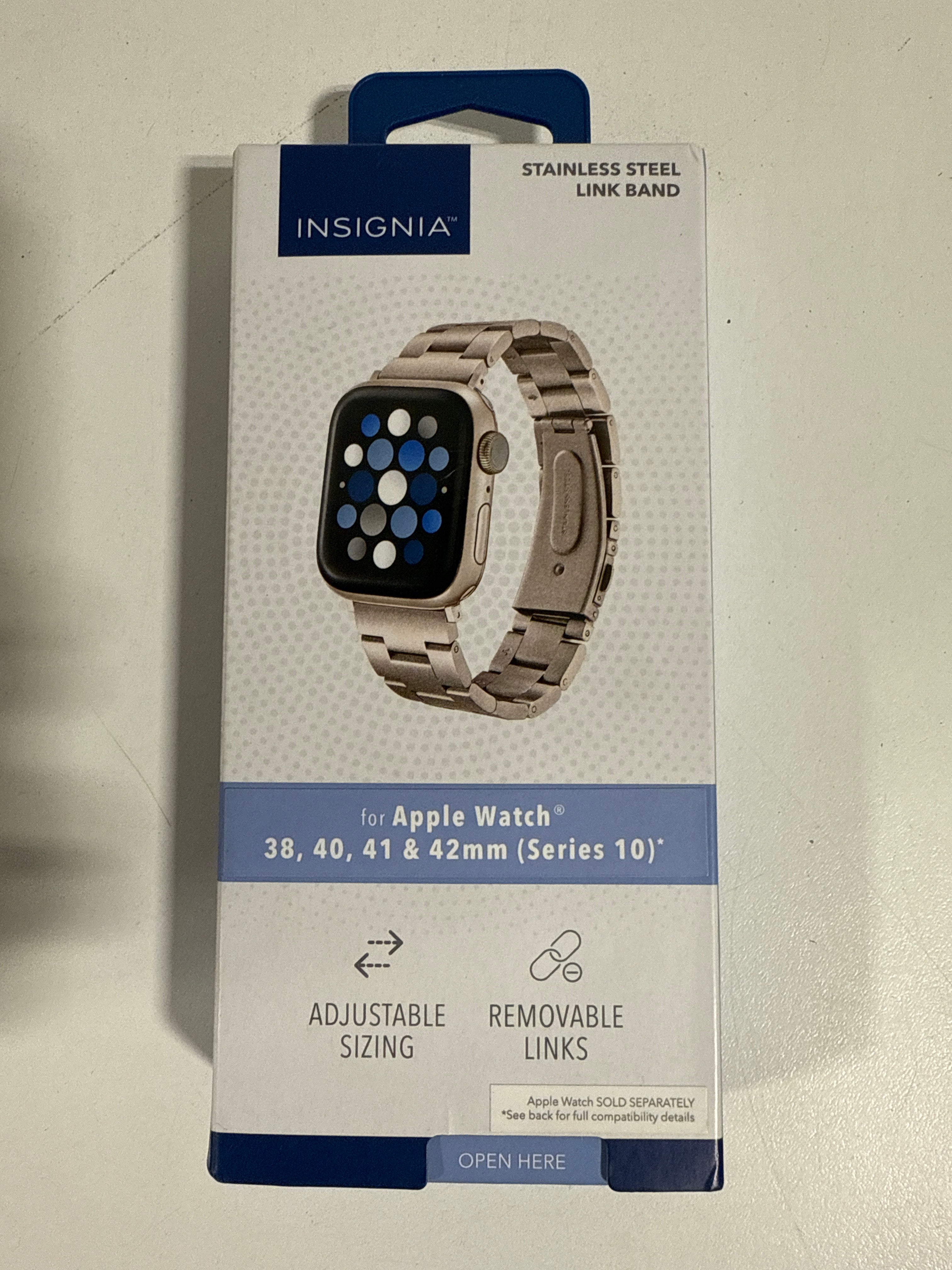 Insignia™ - Stainless Steel Link Band for Apple Watch 38mm 40mm. 41mm (All Series) and 42mm Series 10 - Champagne
