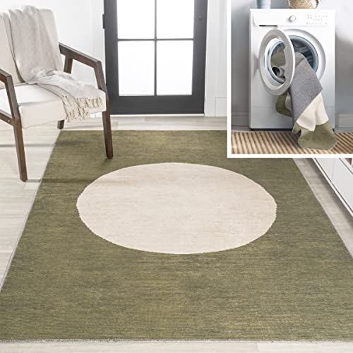Cirkel Minimalist Geometric Dot Machine-Washable Cream/Rust Area Rug