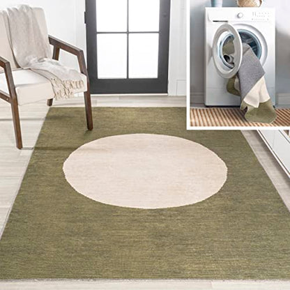 Cirkel Minimalist Geometric Dot Machine-Washable Cream/Rust Area Rug