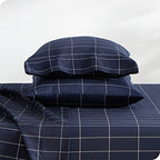 Bare Home California King Sheet Set - Luxury 1800 Ultra- Soft Double Brushed Microfiber - Deep Pockets - Easy Fit - 4 Piece Bedding Sheet Set (California King, Grid - Midnight/White)