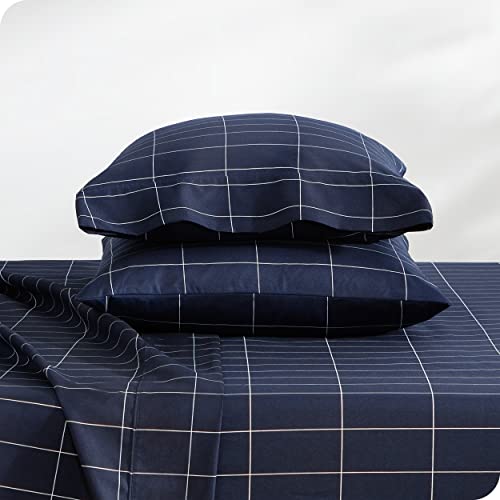 Bare Home California King Sheet Set - Luxury 1800 Ultra- Soft Double Brushed Microfiber - Deep Pockets - Easy Fit - 4 Piece Bedding Sheet Set (California King, Grid - Midnight/White)