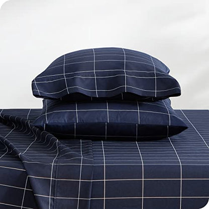 Bare Home California King Sheet Set - Luxury 1800 Ultra- Soft Double Brushed Microfiber - Deep Pockets - Easy Fit - 4 Piece Bedding Sheet Set (California King, Grid - Midnight/White)