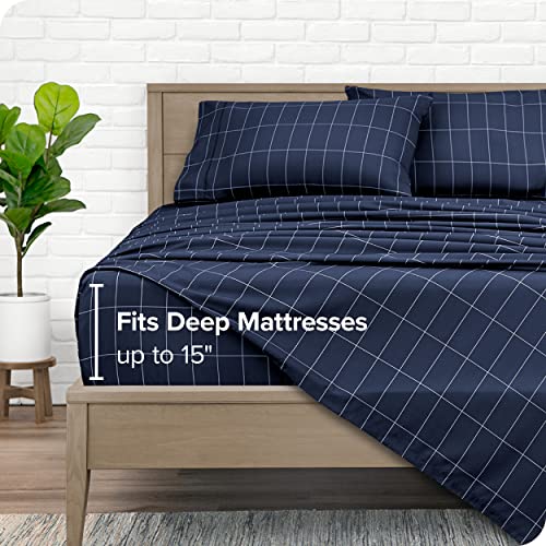 Bare Home California King Sheet Set - Luxury 1800 Ultra- Soft Double Brushed Microfiber - Deep Pockets - Easy Fit - 4 Piece Bedding Sheet Set (California King, Grid - Midnight/White)