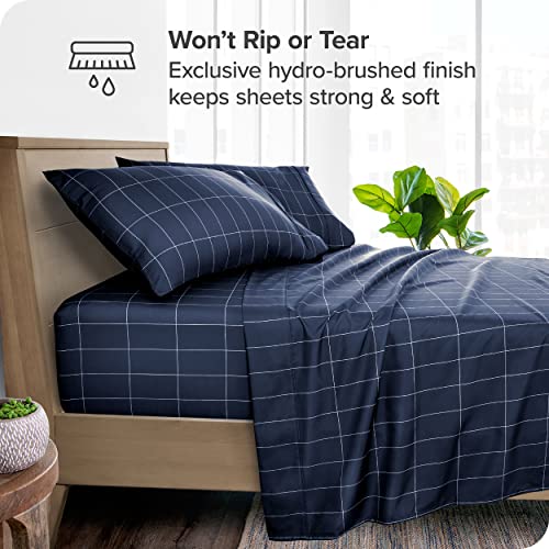 Bare Home California King Sheet Set - Luxury 1800 Ultra- Soft Double Brushed Microfiber - Deep Pockets - Easy Fit - 4 Piece Bedding Sheet Set (California King, Grid - Midnight/White)