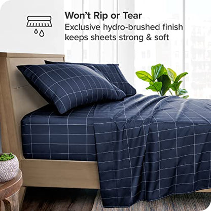 Bare Home California King Sheet Set - Luxury 1800 Ultra- Soft Double Brushed Microfiber - Deep Pockets - Easy Fit - 4 Piece Bedding Sheet Set (California King, Grid - Midnight/White)
