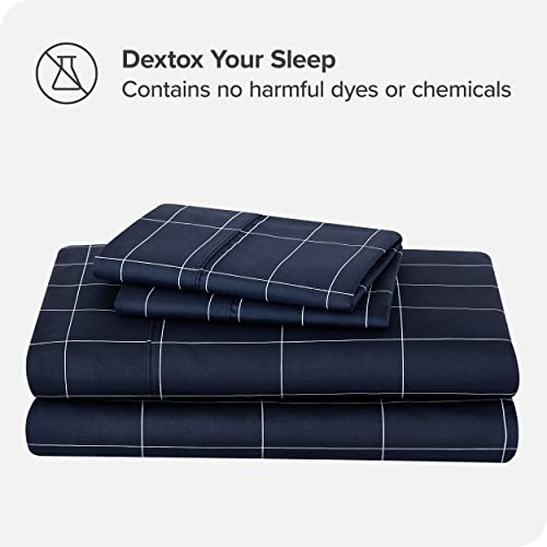 Bare Home California King Sheet Set - Luxury 1800 Ultra- Soft Double Brushed Microfiber - Deep Pockets - Easy Fit - 4 Piece Bedding Sheet Set (California King, Grid - Midnight/White)
