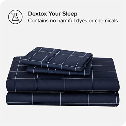 Bare Home California King Sheet Set - Luxury 1800 Ultra- Soft Double Brushed Microfiber - Deep Pockets - Easy Fit - 4 Piece Bedding Sheet Set (California King, Grid - Midnight/White)