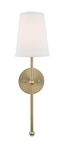 Finley 7.8 in. 1-Light Gold Wall Sconce with White Fabic Shade