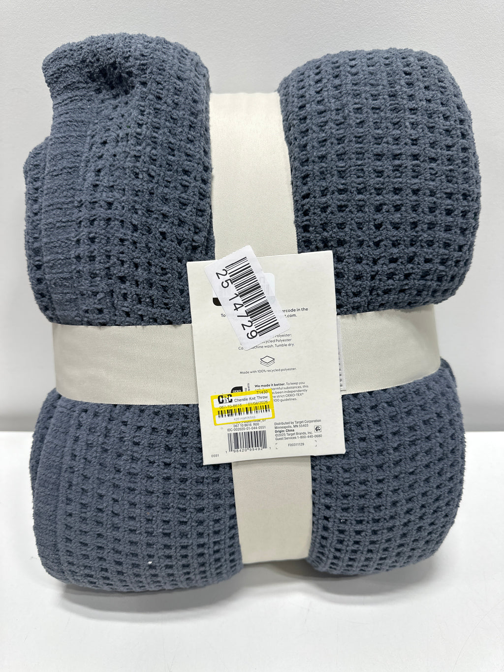 50inx60in Chenille Knit Throw Blanket with Faux Shearling Reverse Blue - Threshold™ - *Bedding