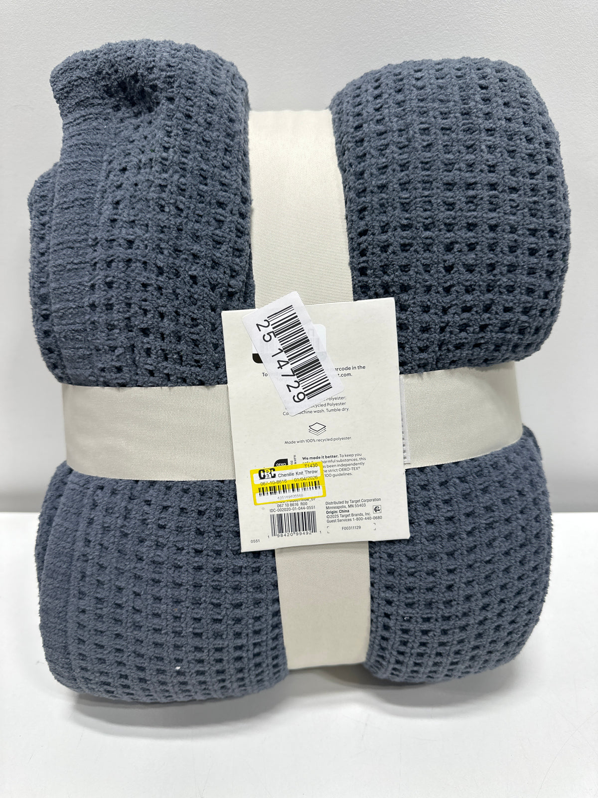 50inx60in Chenille Knit Throw Blanket with Faux Shearling Reverse Blue - Threshold™ - *Bedding