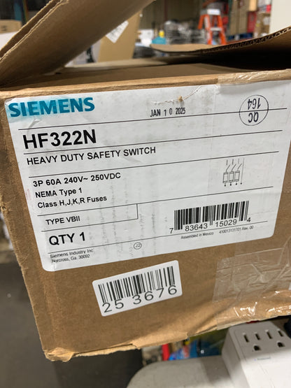 Siemens Safety Switch, Fusible, 60 a, Steel Hf322n