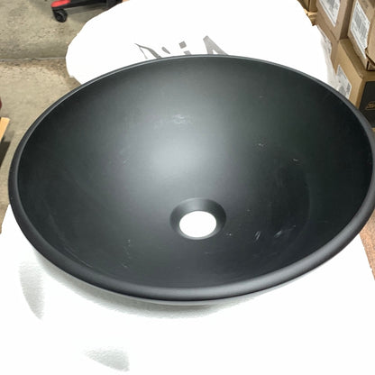 VIGO Cavalli Modern Black Matte Shell Glass Round Vessel Bathroom Sink, Matte Black