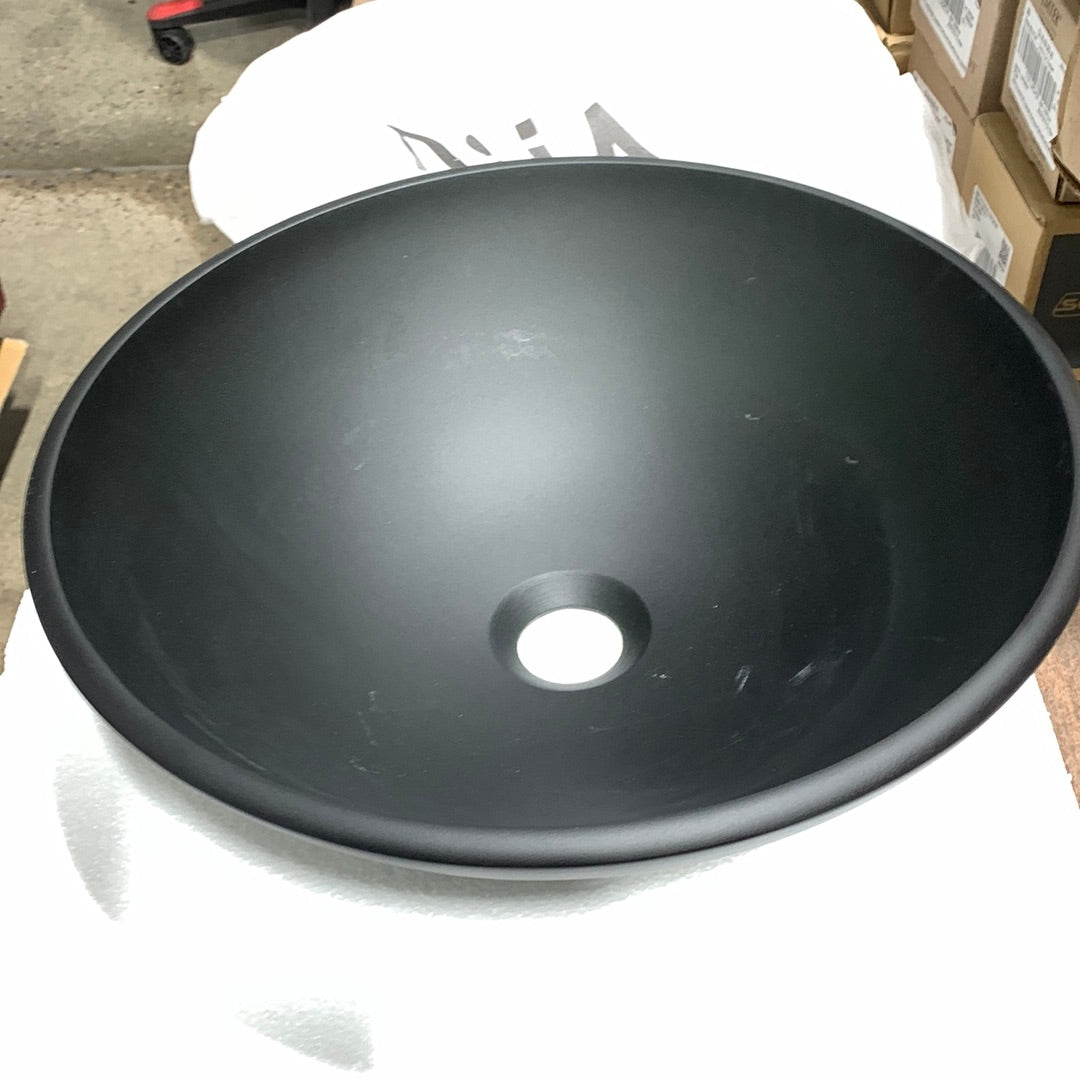 VIGO Cavalli Modern Black Matte Shell Glass Round Vessel Bathroom Sink