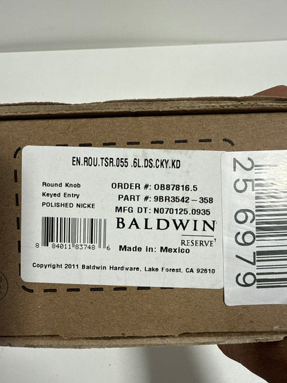 Baldwin Reserve Enroutsr141 Entry Round Knob and Traditional Square Rose Bright Nickel Finish