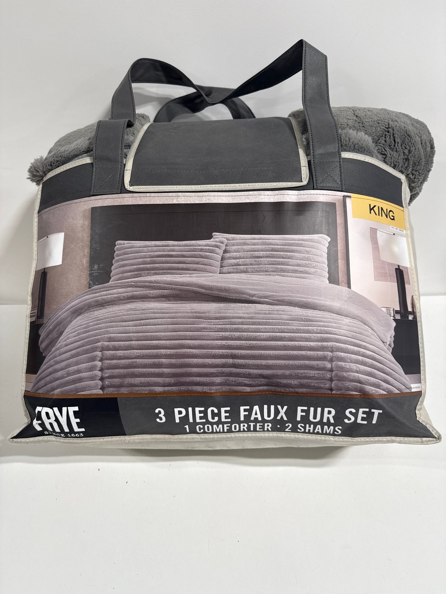 Missing Sham FRYE 2” Jacquard Channel, Faux Fur Comforter Set King