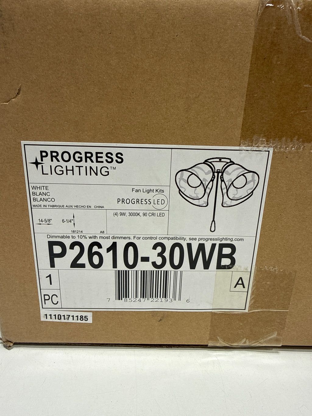 Progress Lighting Airpro 4-Light LED Ceiling Fan Light Kit White Alabaster Glass Shades Brushed Nickel Finish