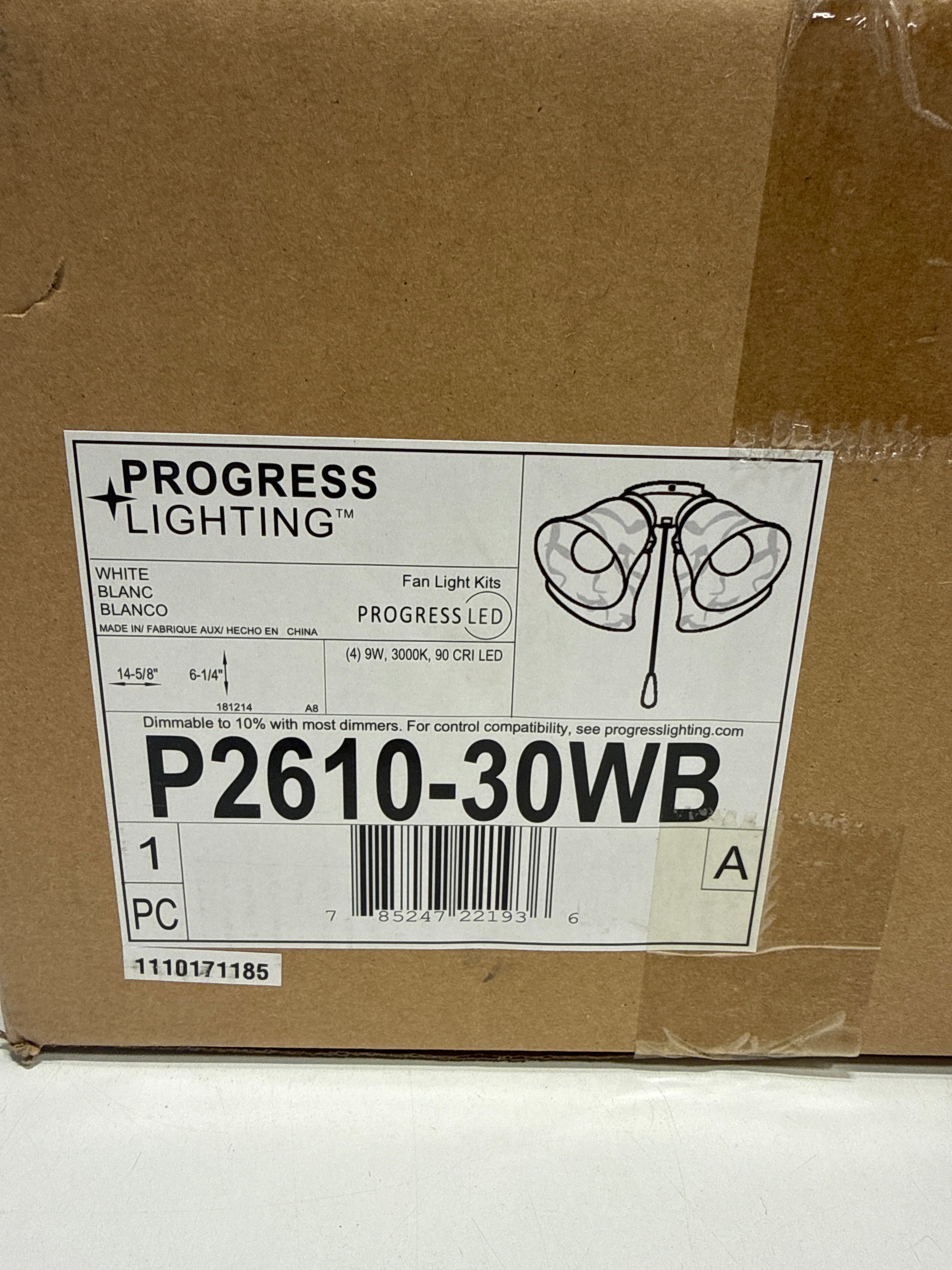 Progress Lighting Airpro 4-Light LED Ceiling Fan Light Kit White Alabaster Glass Shades Brushed Nickel Finish