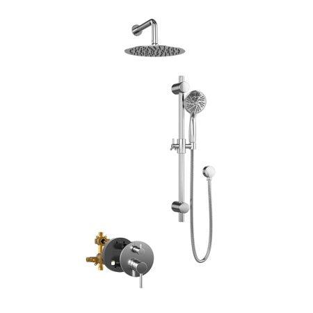 Refuge 6-Spray Patterns with 1.8 GPM 10 in. Wall Mounted Dual Showerheads with Slide Bar and Valve in Chrome - *Plumbing