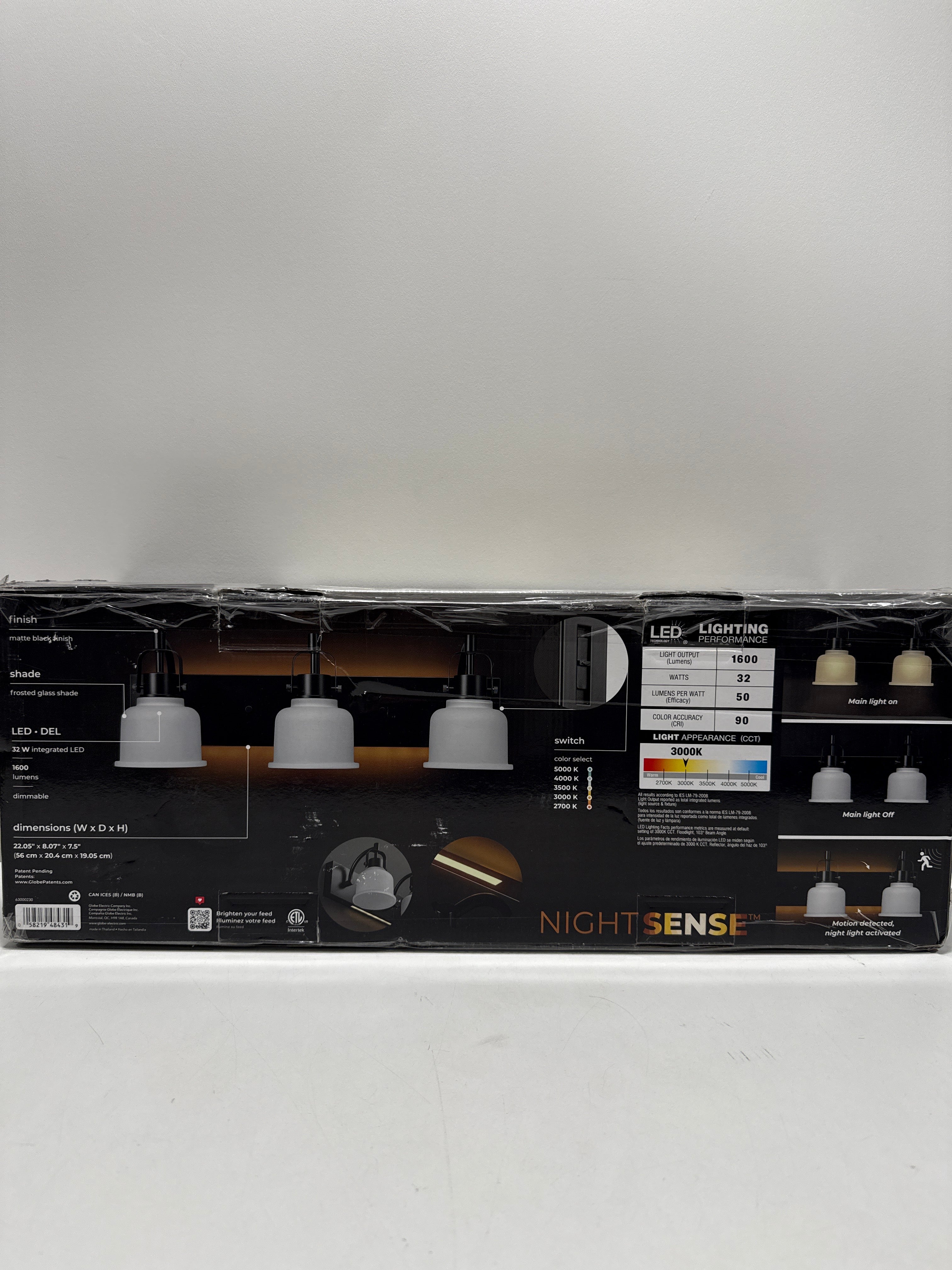 Rockhill 22 in. 3-Light LED Wall Sconce Vanity Light Matte Black for Bathroom Kitchen with Motion Activated Night