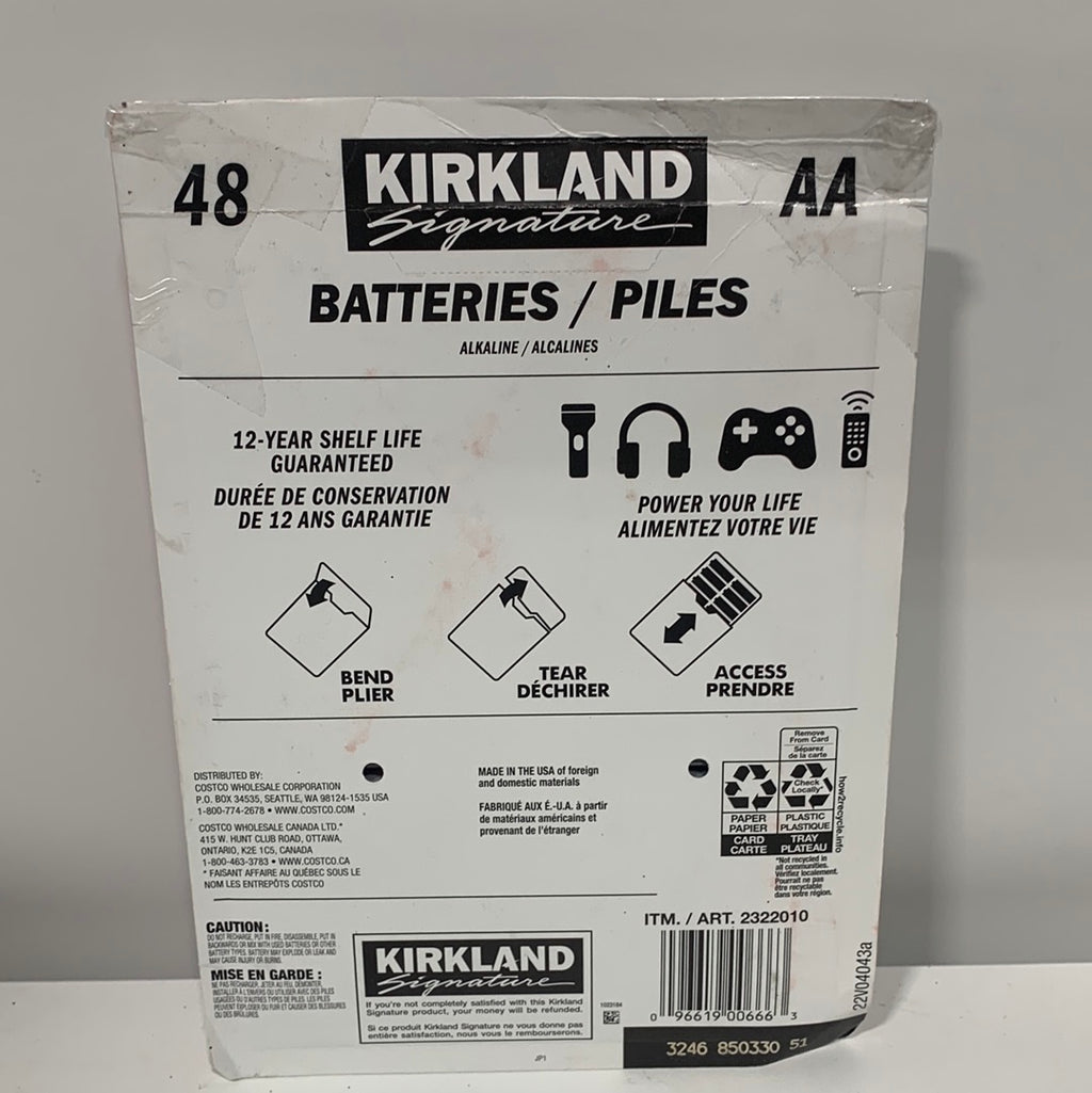Kirkland Signature Alkaline AA Plus Batteries, 44 Count