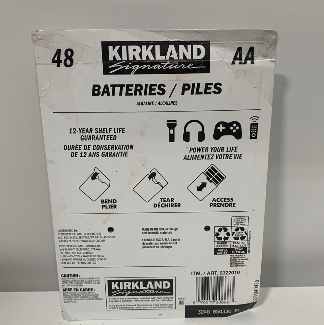 Kirkland Signature Alkaline AA Plus Batteries, 44 Count